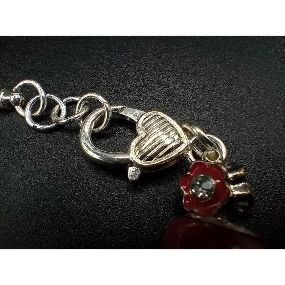 Charm Bracelet Beads Rhinestone Silver Tone Snake Chain Red Statement Jewelry - Picture 11 of 13